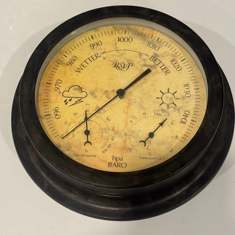Weather Station Barometer Hygrometer Thermometer German Movement Wall Clock READ